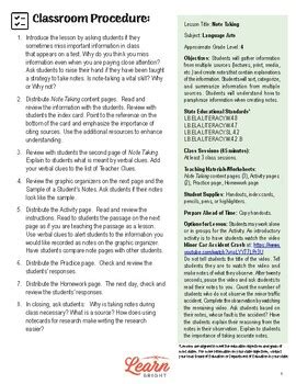 Image result for Note Taking Lesson Plan