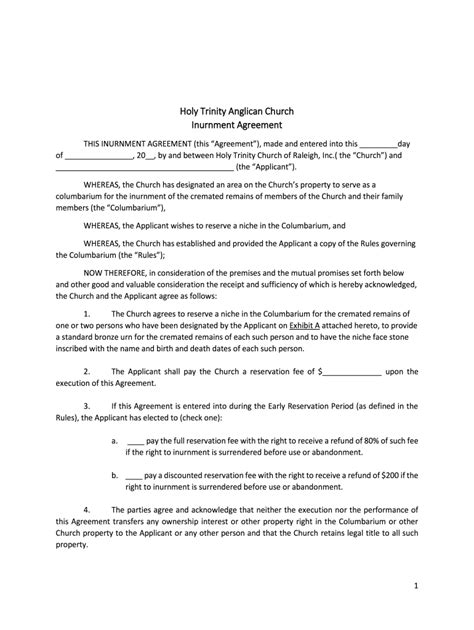 Fillable Online Columbarium ServicesHoly Trinity Anglican Church Fax ...