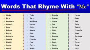 Words That Rhyme With Me - Me Rhymes Words - GrammarVocab