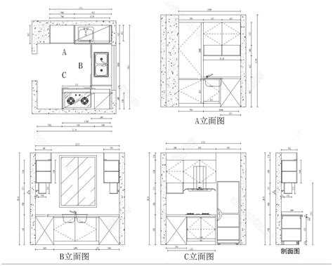 橱柜设计-整体厨房设计CAD图纸55套CAD图纸下载dwg文件下载 - 易图网