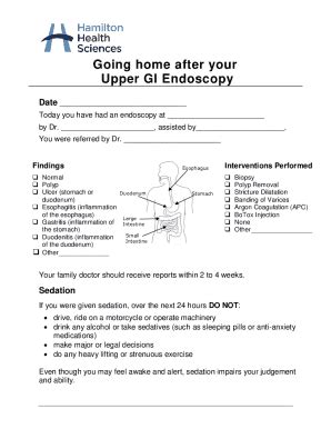 Fillable Online Upper GI Endoscopy; Going home after your upper GI ...