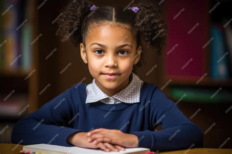 Premium AI Image | Young mixed race school girl with a book in the ...