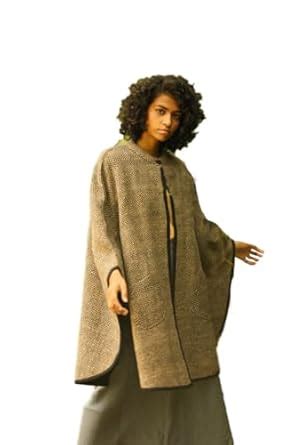 Buy KHALEEJ Women Kapok Tree Collared Cape (Beige/Black_Free Size) at ...