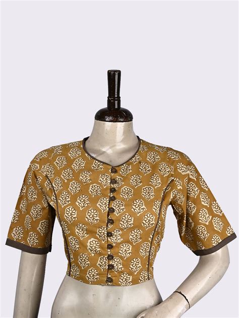 Bagru Yellow Bageecha Flower Princess line Hand Block Printed Cotton B