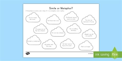 Simile or Metaphor Worksheet Sentences with Similes for Kids
