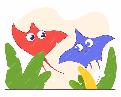 Милые манты плавают Иллюстрация мультфильма | Премиум вектор