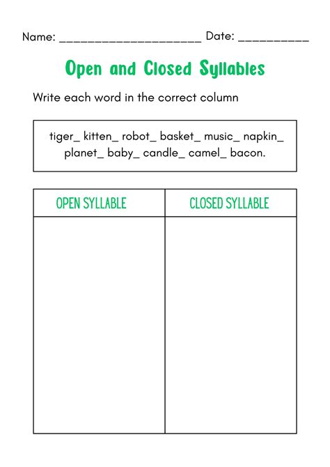 Closed Syllable Worksheets For 2nd Grade