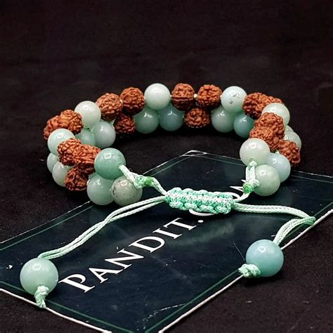 Blue Amazonite Bracelet With 5 Mukhi Rudraksha Beads - Pandit.com