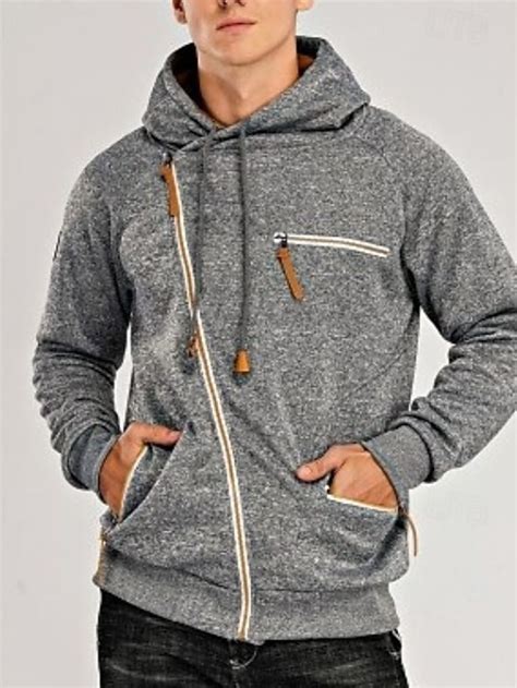 Men's Zip Up Sweatshirt Sweat Jacket Black Light Grey Dark Gray Hooded ...
