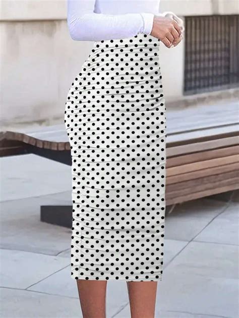 SHEIN Women's Pleated Polka Dot Print Bodycon Mini Skirt | SHEIN USA