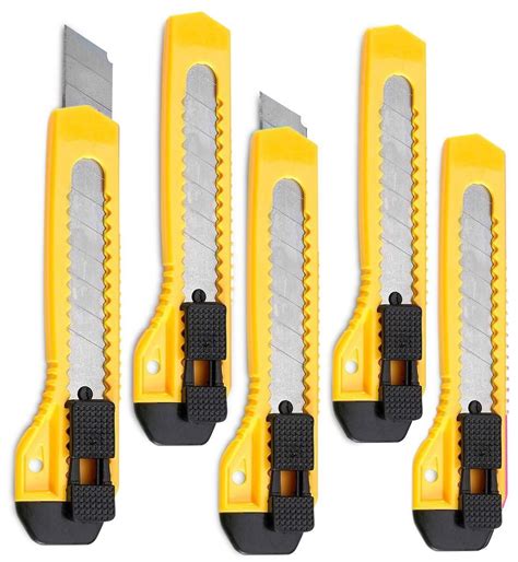 Retractable Utility Knife - 5 Pack 6 Inch Manual-Lock Snap off Blade, Large Size Plastic Body ...