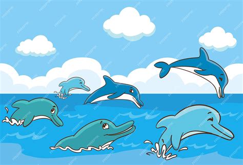 Premium Vector | Vector illustration of cheerful dolphins swimming in the sea