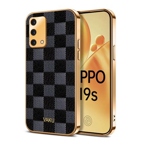 Vaku ® Oppo F19s Cheron Series Leather Stitched Gold Electroplated Soft ...