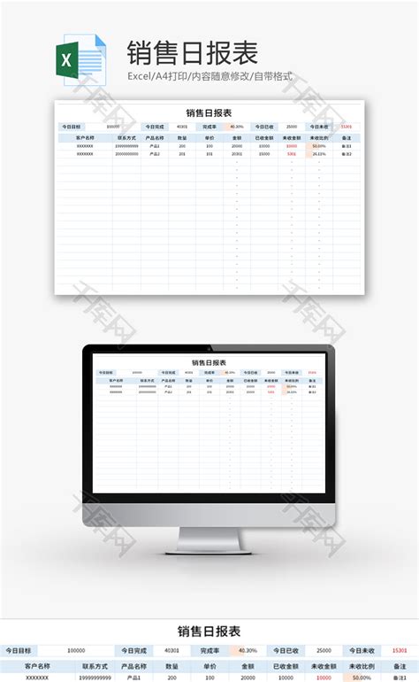 销售日报表Excel模板_千库网(excelID：156350)