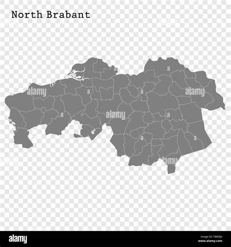 High Quality map of North Brabant is a province of Netherlands, with borders of the ...