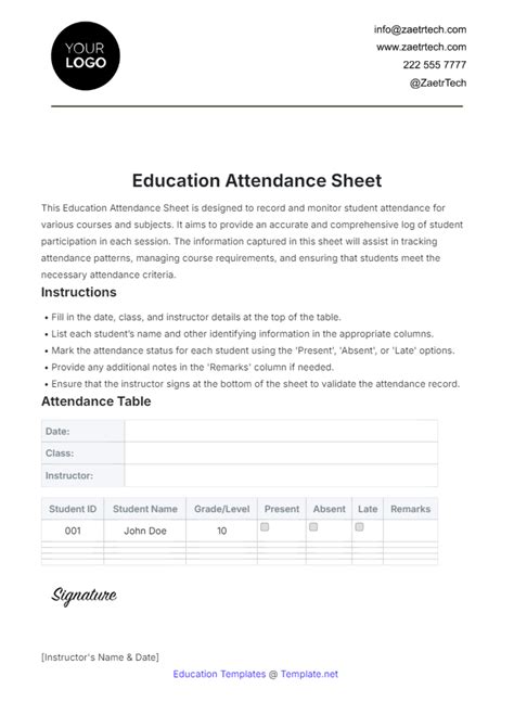 Free Attendance Sheet Templates, Editable and Printable