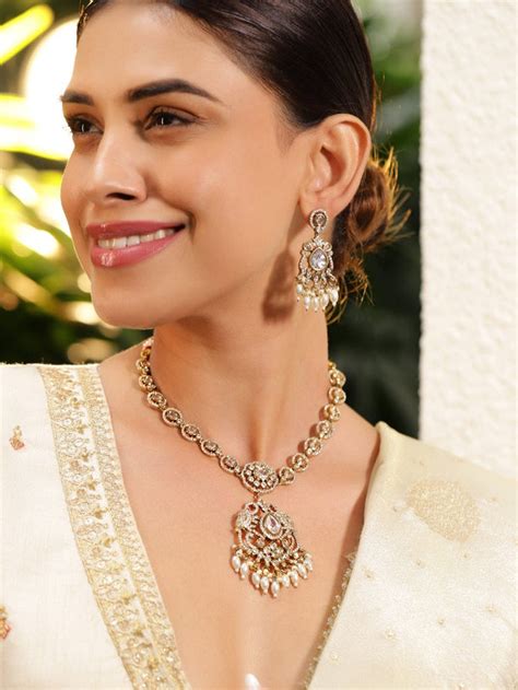 American Diamond Zirconia White Studded Pearl Necklace – Rubans