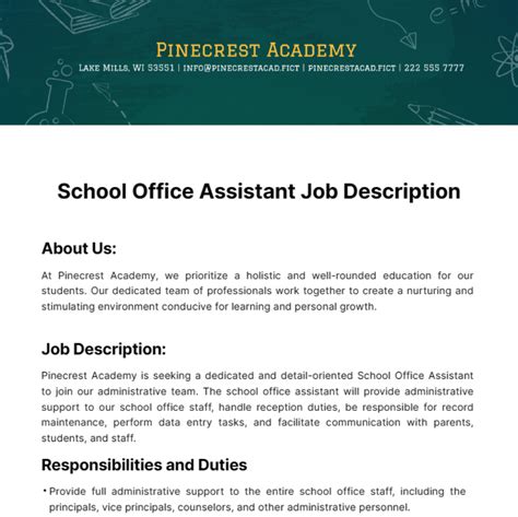 Free School Office Assistant Job Description Template to Edit Online
