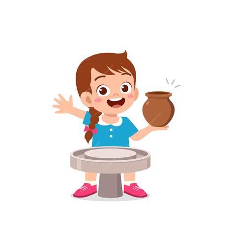Little kid make pottery and feel happy | Premium Vector