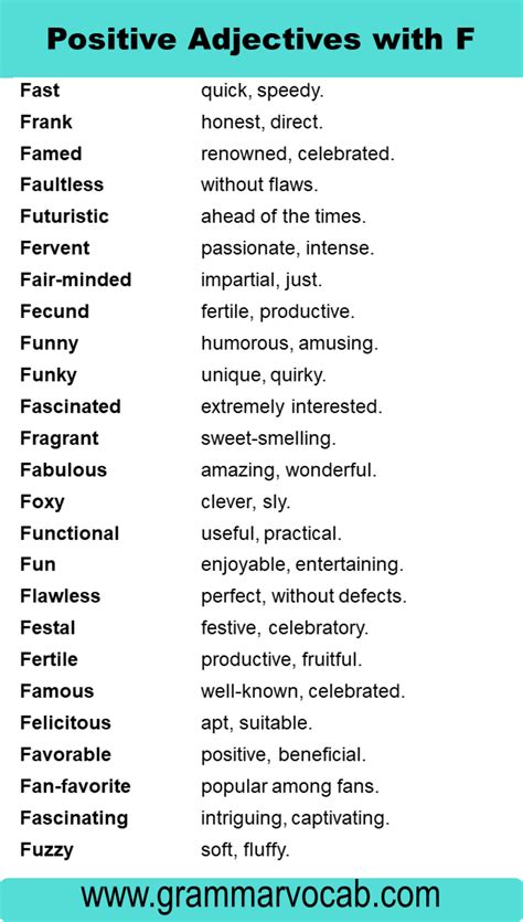 Adjectives: F Words to Describe Someone - GrammarVocab