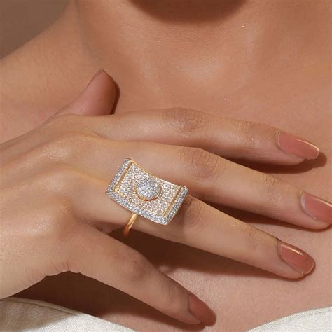 Buy Priyaasi Geometric Design AD Studded Gold-Plated Cocktail Ring Online