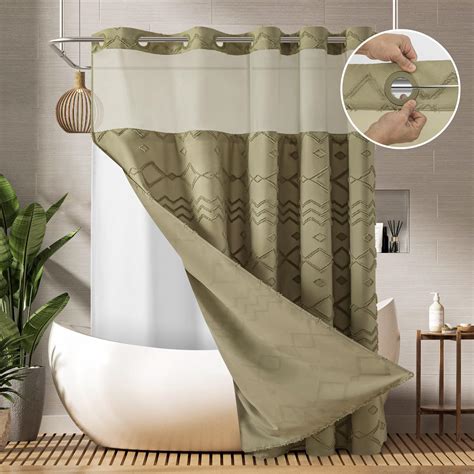 Amazon.com: PANGSINNE No Hooks Shower Curtain with Snap-in Liner, Taupe ...