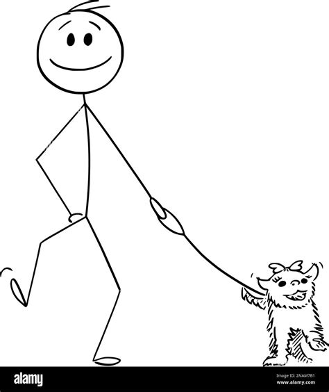 Person Walking Dog, Vector Cartoon Stick Figure Illustration Stock ...