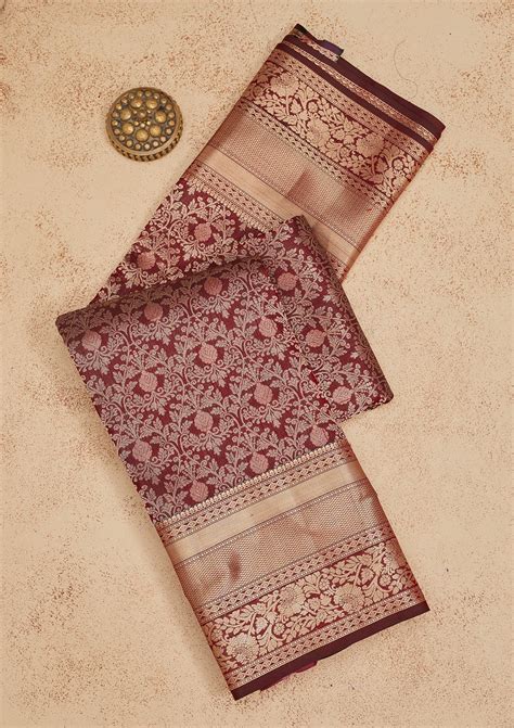 Buy Dark Maroon Zariwork Pure Silk Saree - Koskii