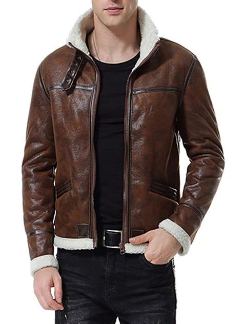 Men’s Vintage Distressed Brown Fur Leather Jacket – Bay Perfect