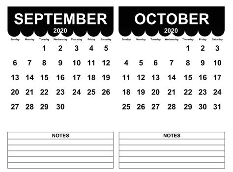 September October Printable Calendar
