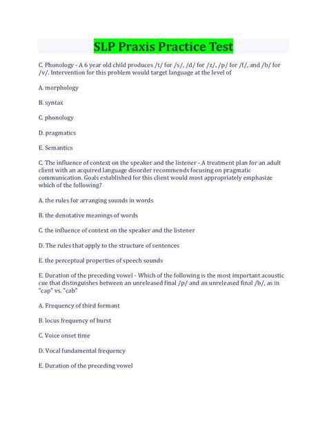 SLP Praxis Practice Test Latest Update Questions And Answers ...