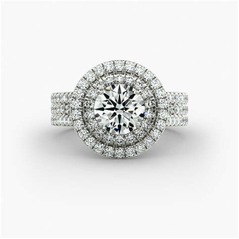 Platinum Triple Row Pavé Halo Engagement Ring-17084p