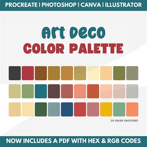 Art Deco Color Palette, Hex Codes, Rgb Codes, Procreate Swatches ...
