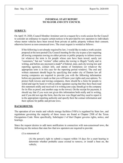 Fillable Online PDF 2020-050 Pending Work Session Request - Towing ...