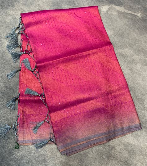 Soft Silk Saree Pink Colour and Stone Work with Gray Colour Pallu ...