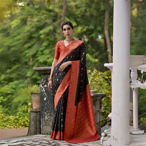 Black & Red Zari Weaving Banarasi Silk Saree – Kalyanja