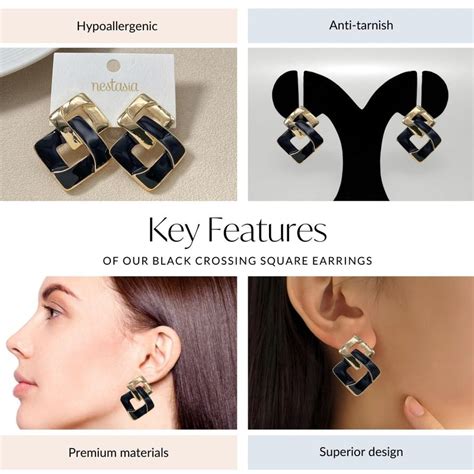 Jewellery Online - Premium Black Crossing Square Earrings | Nestasia