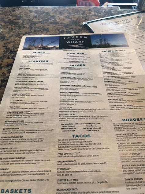 Menu at Tavern on the Wharf restaurant, Plymouth