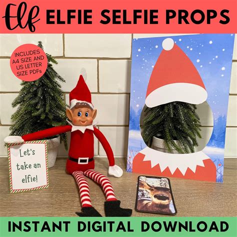 Printable Elf Let's Take an Elfie Props, Christmas Elf Selfie Scene ...