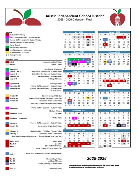 Austin Independent School District Calendar Holidays 2025-2026 - School ...