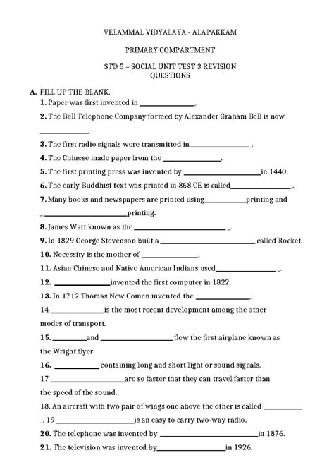 STD 5 UT 3 Worksheet 4.1.25 - VELAMMAL VIDYALAYA - ALAPAKKAM PRIMARY ...