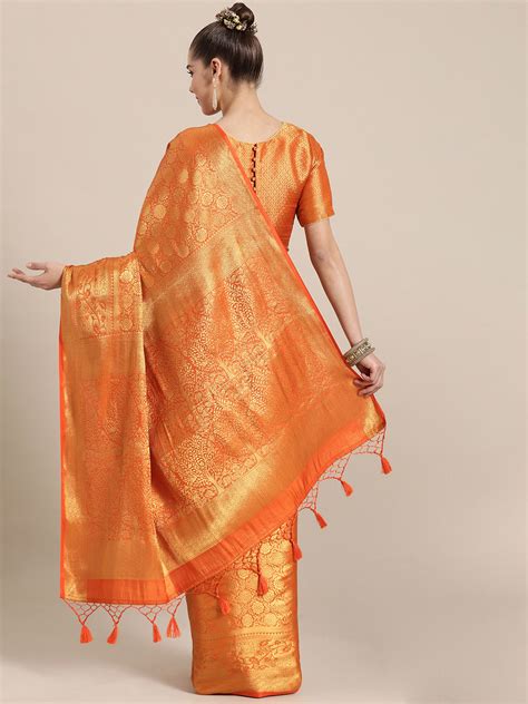 Orange and Gold Colored Art Silk Woven Design Soft Silk Saree ...
