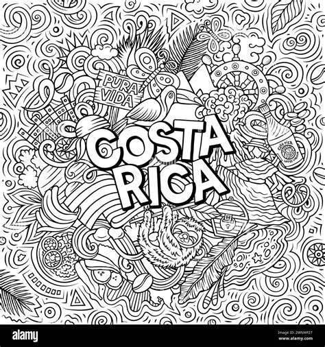 Vector funny doodle illustration with Costa Rica theme. Vibrant and eye ...