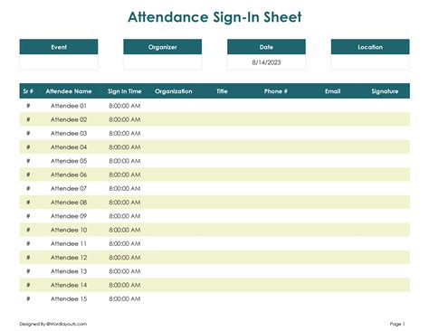 Free Attendance Spreadsheets & Templates - WordLayouts