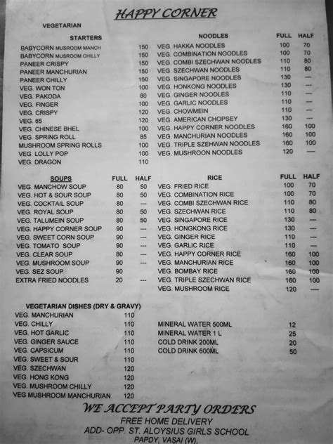 Menu at Happy Corner Chinese, Mulgaon, Papdi Tamtalao Road Opposite St ...