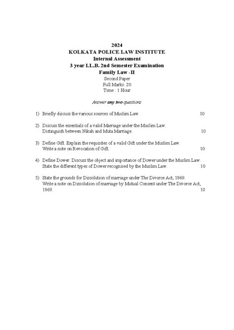Paper II Family II - Please note - 2024 KOLKATA POLICE LAW INSTITUTE ...