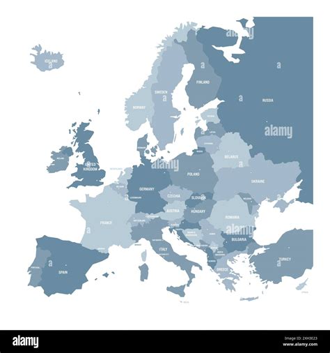 Political map of Europe. Blue colored vector map with capital cities of european countries Stock ... - capital city of europe