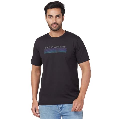 Park Avenue Men Black Print Slim Fit Cotton Blend Fold Neck T-Shirt ...