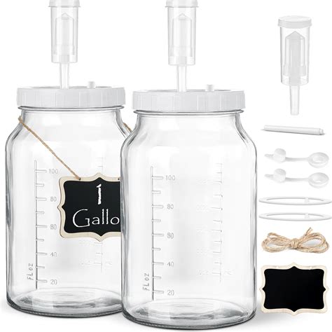 2 Pack 1 Gallon Large Fermentation Jars with 3 Airlocks and 2 SCREW ...