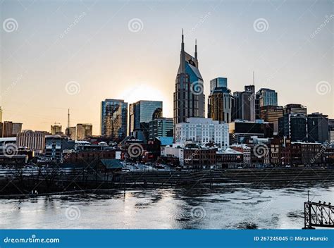 Nashville Cityscape at Sunset Across a River Downtown Editorial Image ...